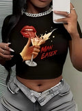 Damen Crop-Top mit künstlerischem Statement-Druck R&B
