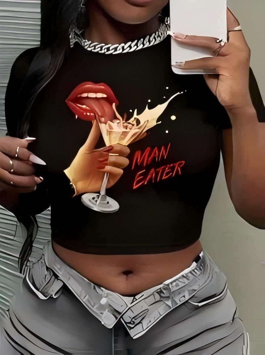 Damen Crop-Top mit künstlerischem Statement-Druck R&B