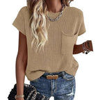 Damen lässiger Strickpullover mit strukturierter Oberfläche und Brusttasche R&B