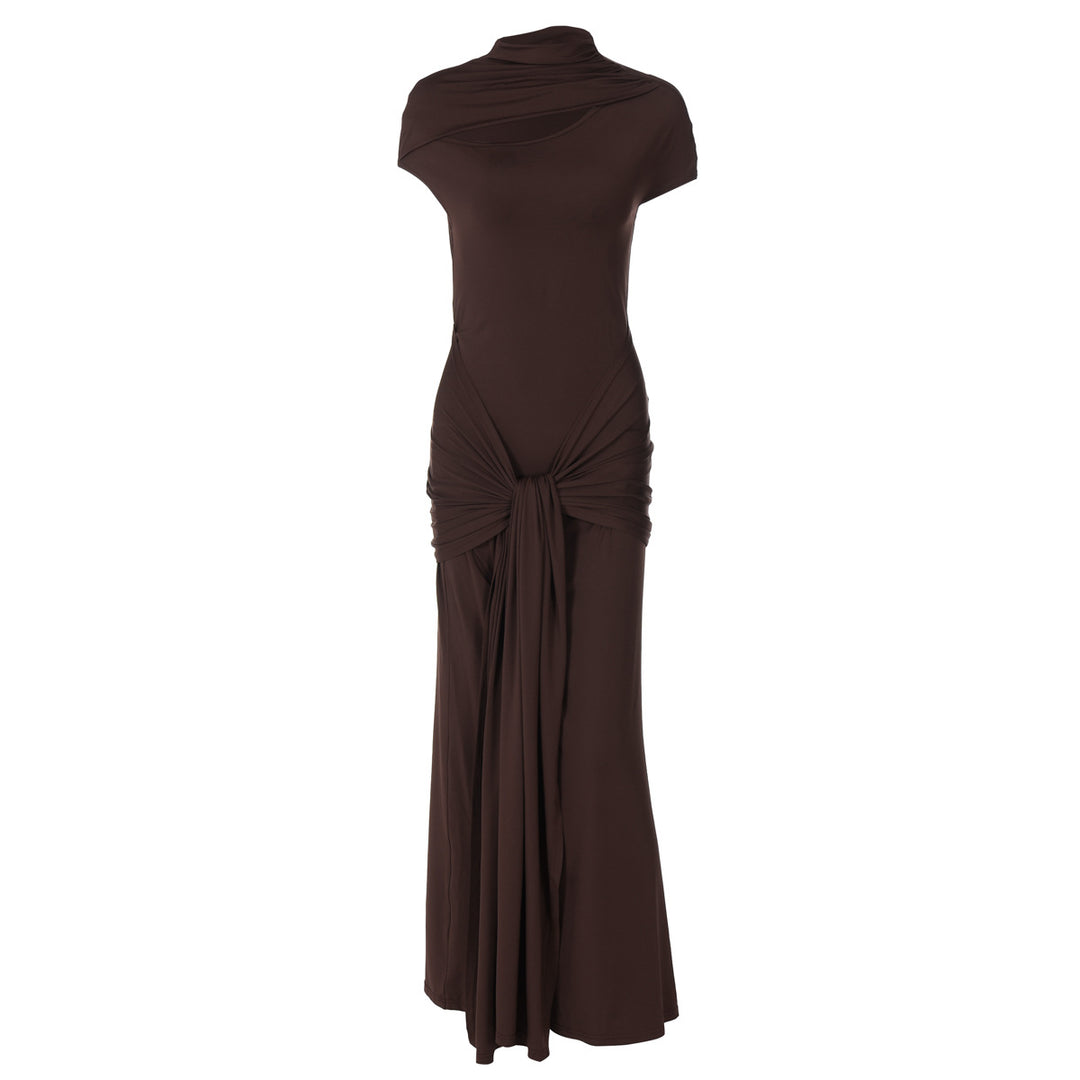 Damen Elegantes Langarm-Maxikleid mit raffiniertem Knotendesign R&B