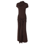 Damen Elegantes Langarm-Maxikleid mit raffiniertem Knotendesign R&B