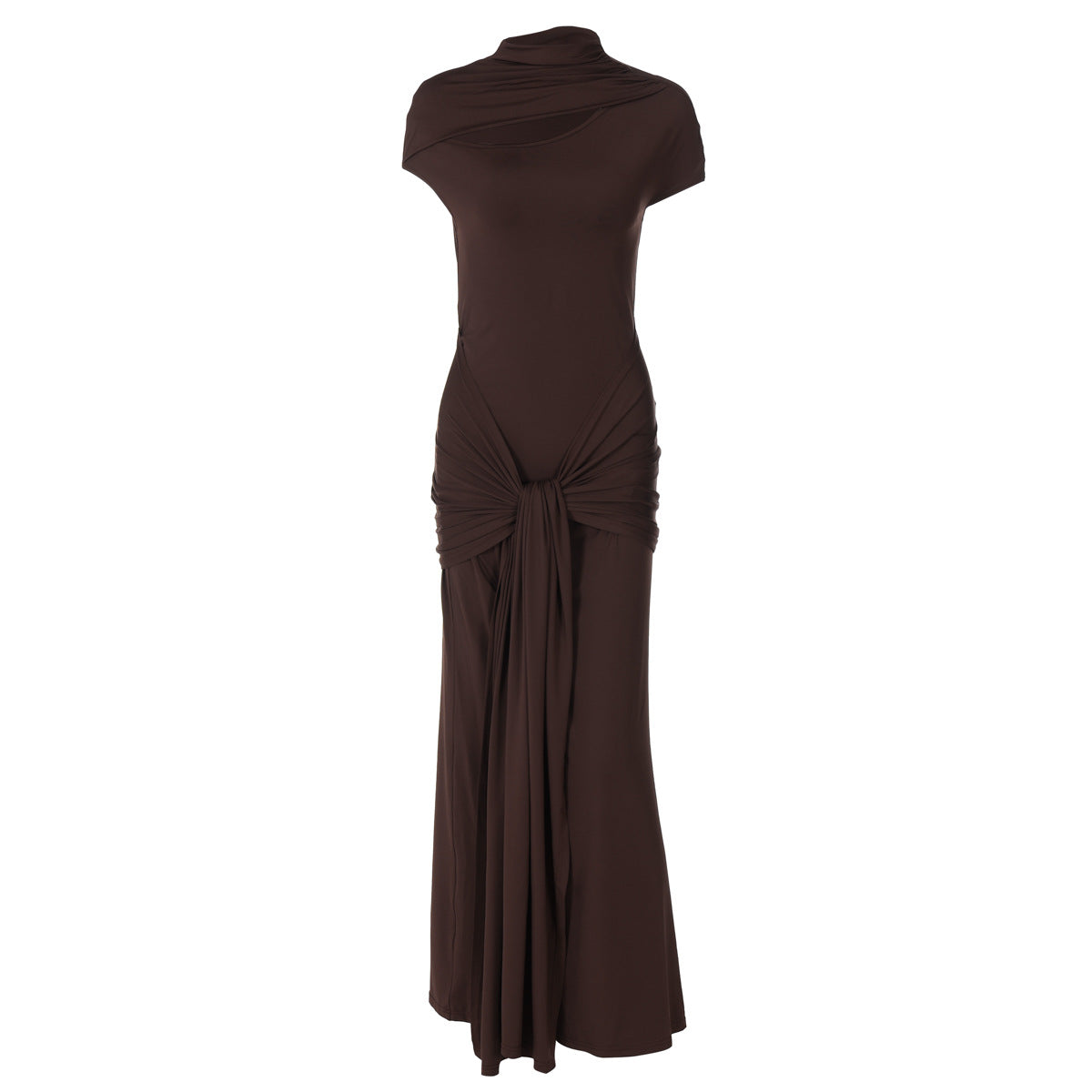 Damen Elegantes Langarm-Maxikleid mit raffiniertem Knotendesign R&B