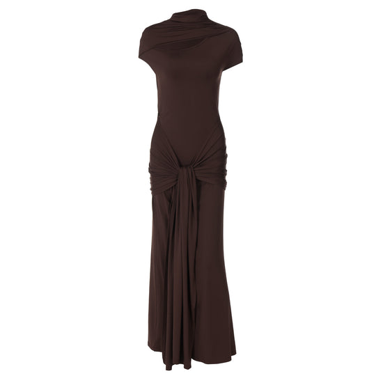 Damen Elegantes Langarm-Maxikleid mit raffiniertem Knotendesign R&B