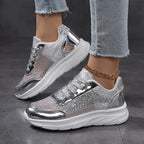 Damen nan glamouröser auffälliger Sneaker mit Glitzerpaneelen jacquardgewR&Btem Obermaterial und ergonomischer Wellenlaufsohle R&B