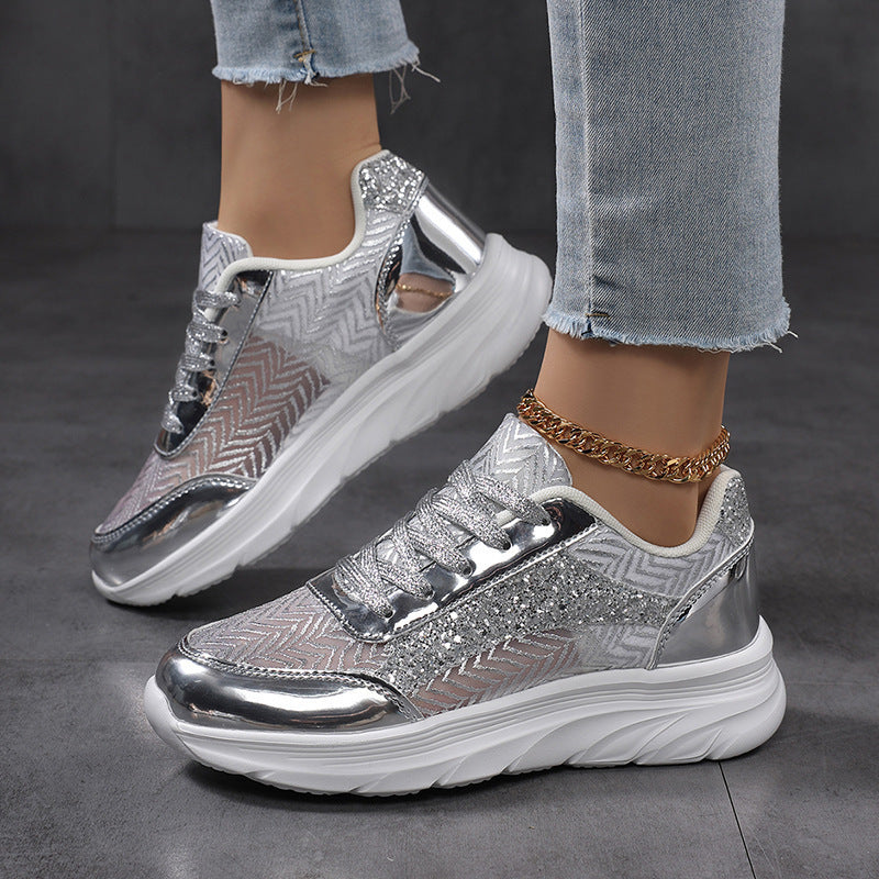 Damen nan glamouröser auffälliger Sneaker mit Glitzerpaneelen jacquardgewR&Btem Obermaterial und ergonomischer Wellenlaufsohle R&B