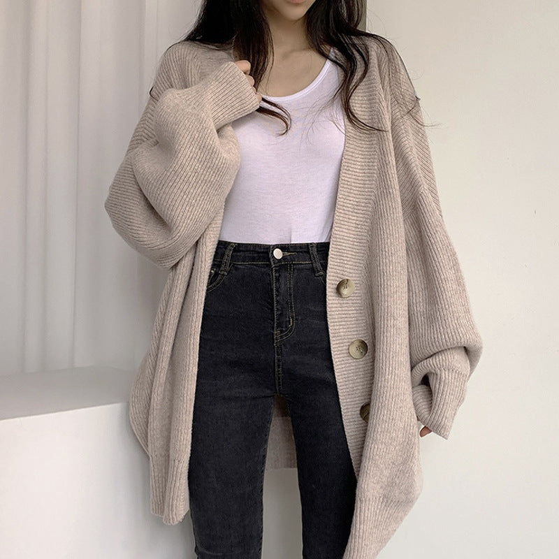Damen Grobstrick Cardigan mit oversized Schnitt und dekorativen Knöpfen R&B