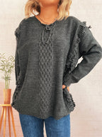 Damen Oversize-Strickpullover mit verspieltem Fransen-Design und Zopfmuster R&B