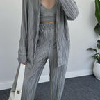 Damen elegantes Loungewear Set mit schicker Streifenoptik und weitem Schnitt R&B