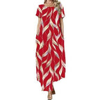 Damen Maxikleid mit elegantem Blattmuster und praktischen Taschen R&B