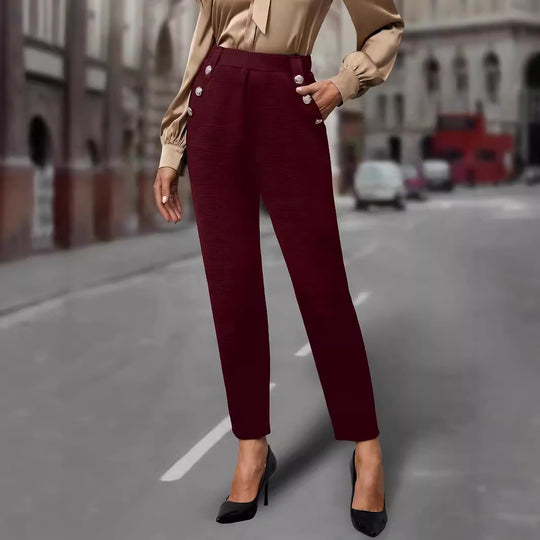 Damen elegante Anzughose mit doppeltem Knopfverschluss und schmalem Bein R&B