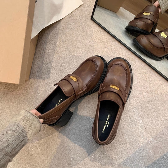 Damen elegante Loafer mit luxuriös verleimtem Leder und komfortablem Blockabsatz R&B