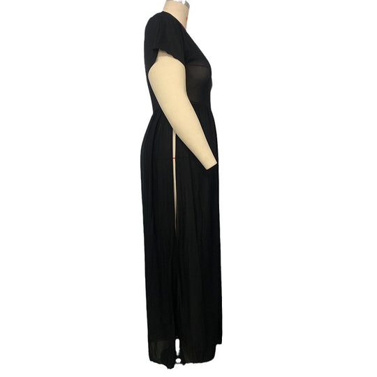 Damen Maxikleid mit V-Ausschnitt und fließender Silhouette R&B