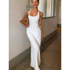 Damen figurbetontes Maxikleid mit Cross-Back-Trägern und elegantem Schnitt R&B