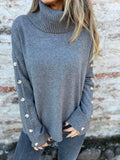 Damen weicher Rollkragenpullover mit modischen Knopfdetails