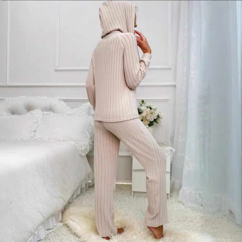 Damen Gemütlicher Strickanzug mit Kapuze und Knopfleiste R&B