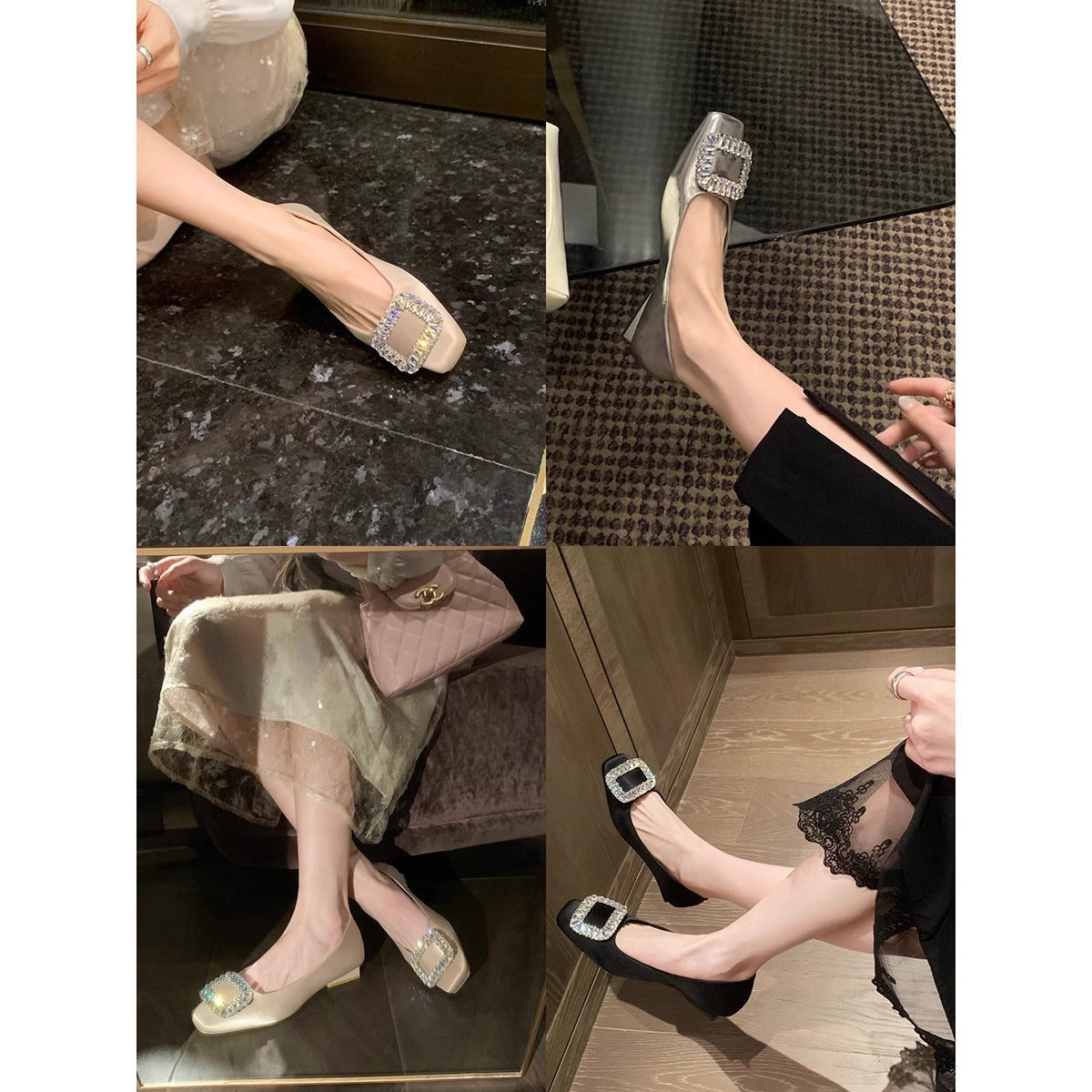 Damen Glamouröse Pumps mit funkelnder Strassschnalle R&B