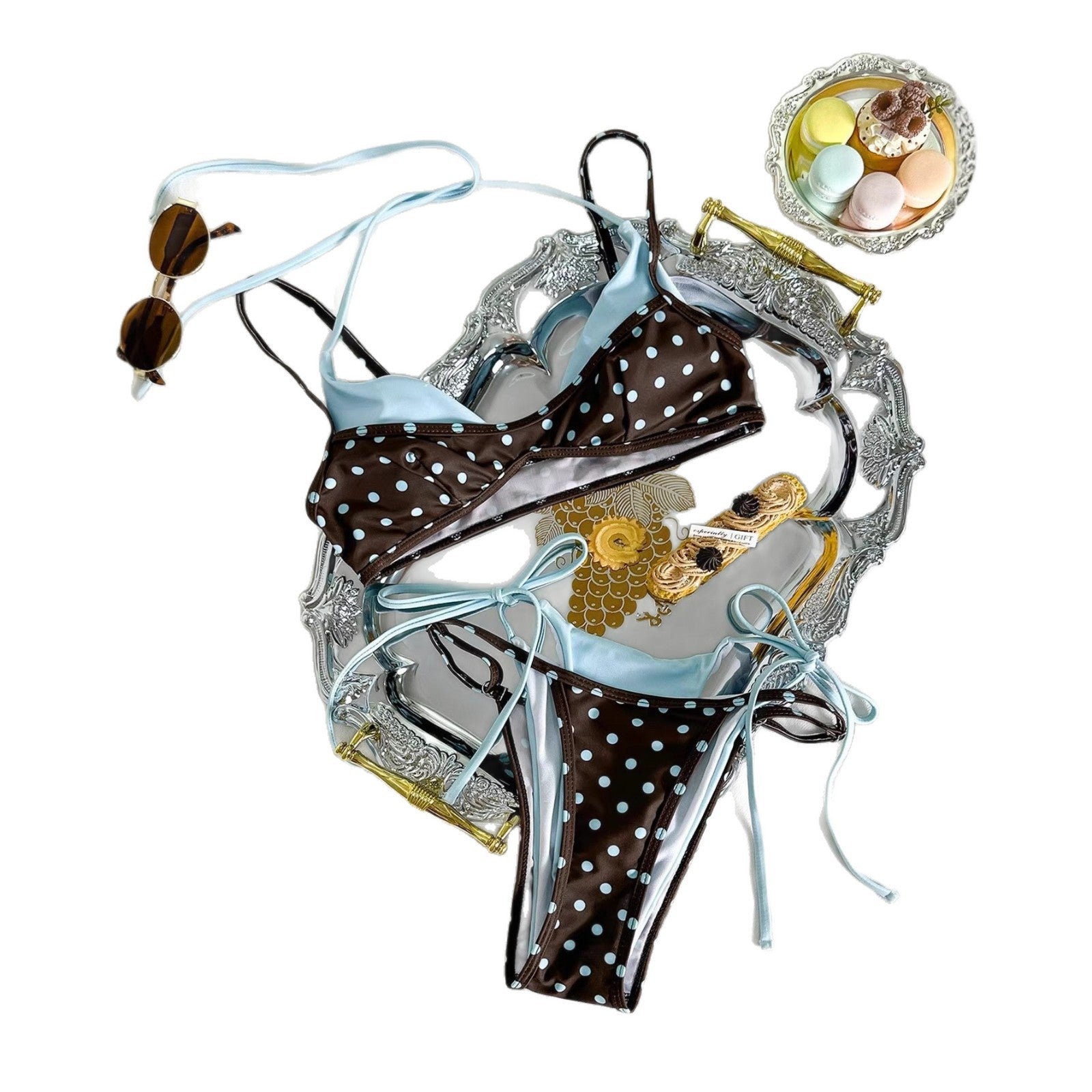 Damen-Bikini-Set mit R&Brnen Punkten und verstellbaren Trägern R&B