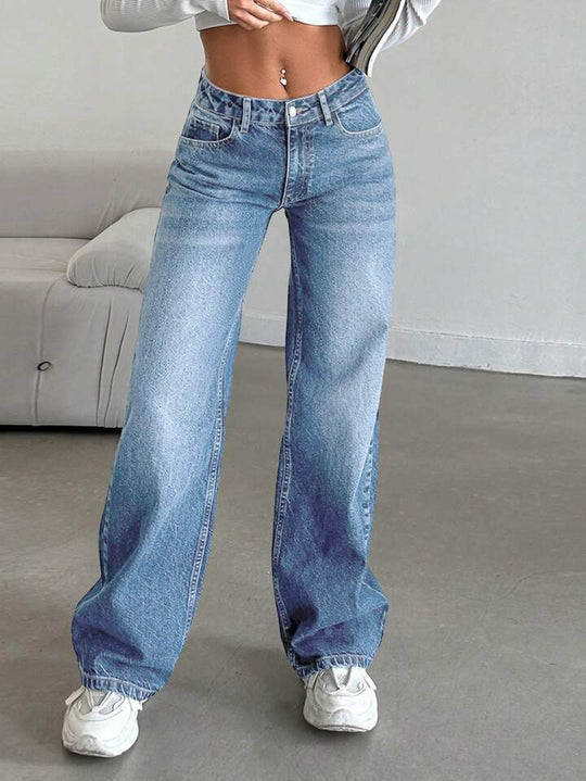 Damen Weite Jeans mit lässigem Schnitt und hohem Bund R&B
