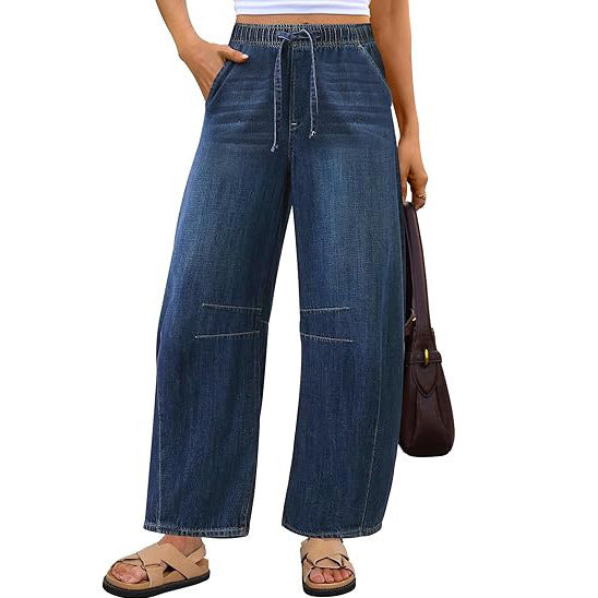 Damen Weite Denim-Hose mit elastischem Bund