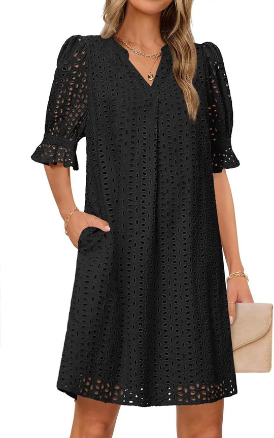 Damen luftiges Blumenkleid mit eleganten Lochdetails R&B