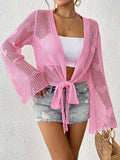 Damen luftiger Strick-Kimono mit offener Front und Kordelzug R&B