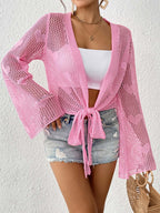 Damen luftiger Strick-Kimono mit offener Front und Kordelzug R&B