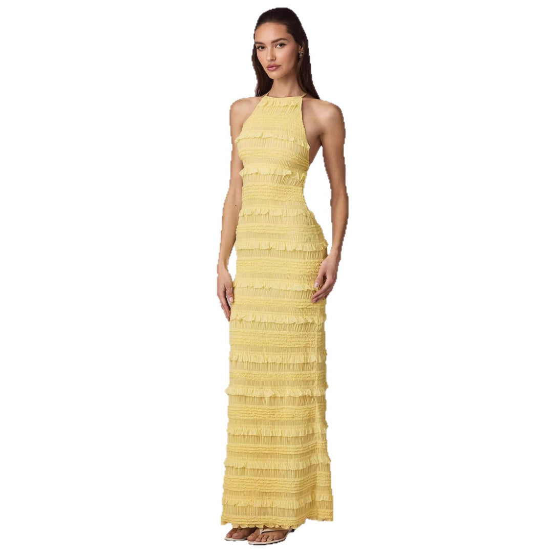 Damen Maxi-Kleid mit fransendem Design und elegantem Halterneck R&B