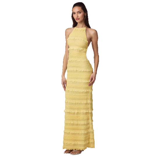 Damen Maxi-Kleid mit fransendem Design und elegantem Halterneck R&B