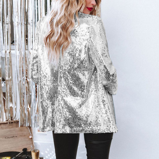 Damen Paillettenjacke mit weitem Schnitt und eleganten Details R&B