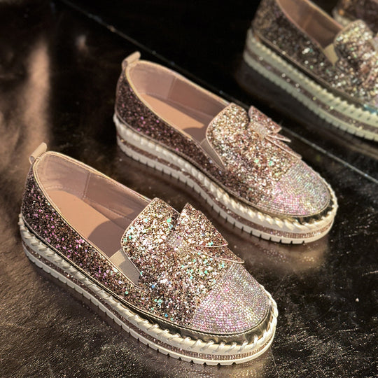 Damen Glitzernde Slip-On Sneakers mit dekorativem Schleifen-Detail R&B