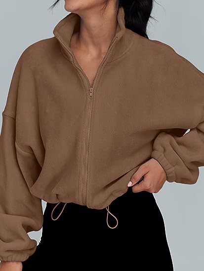 Damen Oversized Sweatjacke mit halbem Reißverschluss und Kordelzug R&B