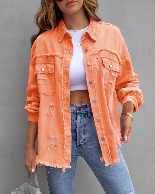 Damen Jeansjacke im lässigen Oversize-Schnitt mit fransigen Details R&B