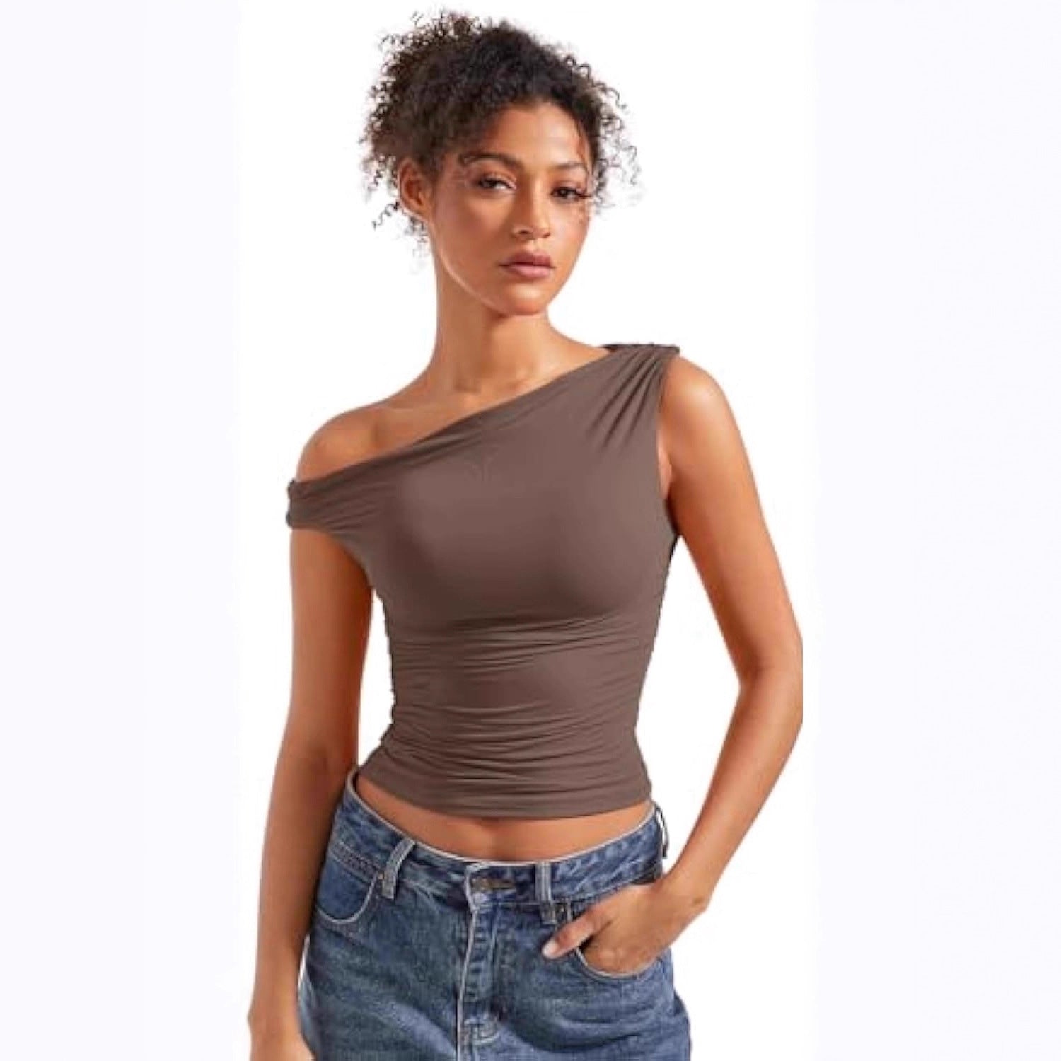 Damen figurbetontes Oberteil mit asymmetrischem Ausschnitt R&B