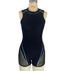 Damen Sportlicher Schwimmanzug mit halblangem Reißverschluss und transparenten Einsätzen R&B