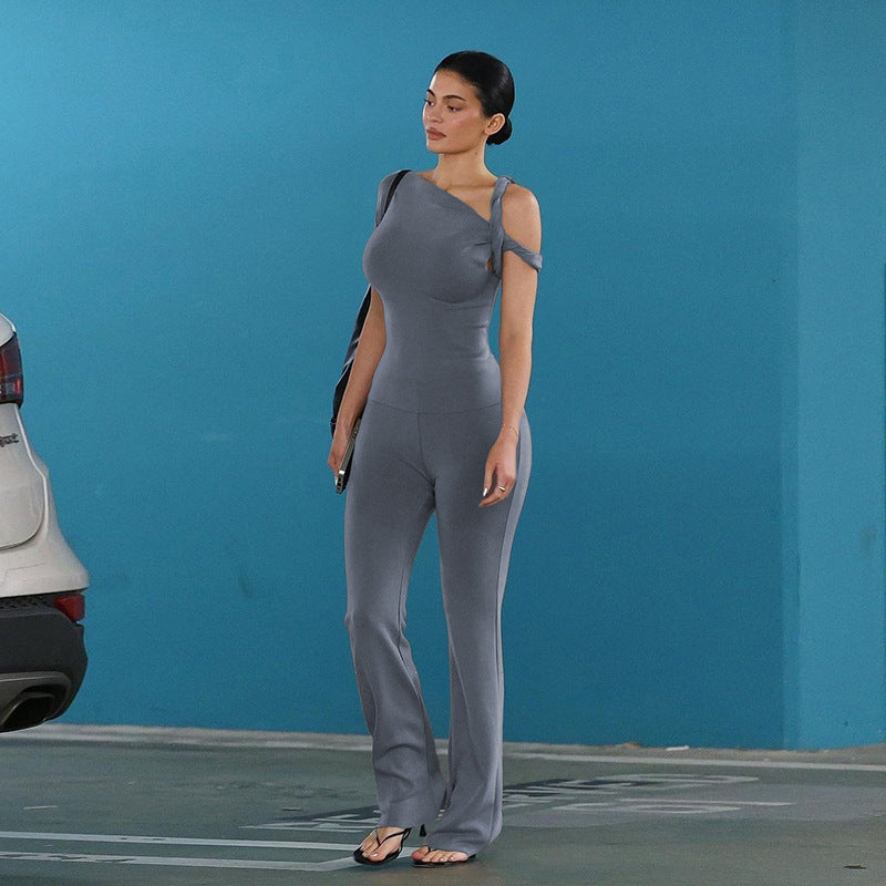 Damen Figurbetontes Jumpsuit mit asymmetrischem Schnitt und eleganter Schulterbetonung R&B