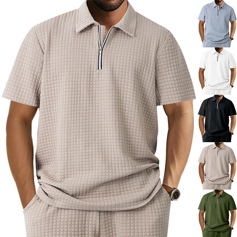 Herren Kurzarm Polo-Shirt mit strukturiertem Design und Reißverschluss R&B