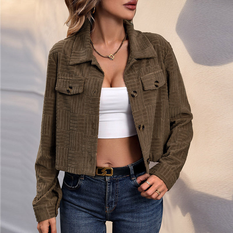 Damen lässige Cordjacke mit strukturiertem Design und praktischen Taschen R&B