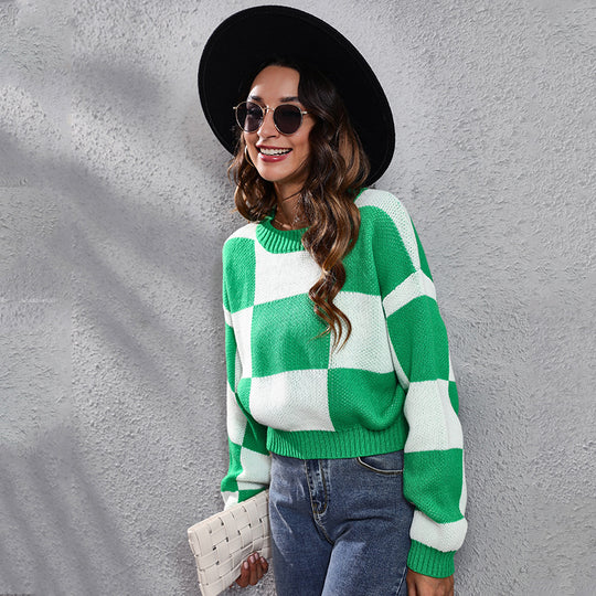 Damen Lässiger Pullover im modernen Karomuster R&B