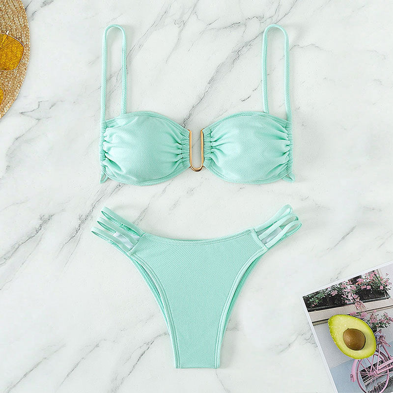 Damen Bikini-Set mit modischem Push-Up-Oberteil und elegantem Gummidetail R&B