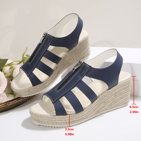 Damen Plateau-Riemchen-Sandalen mit Reißverschluss und geflochtener Sohle R&B