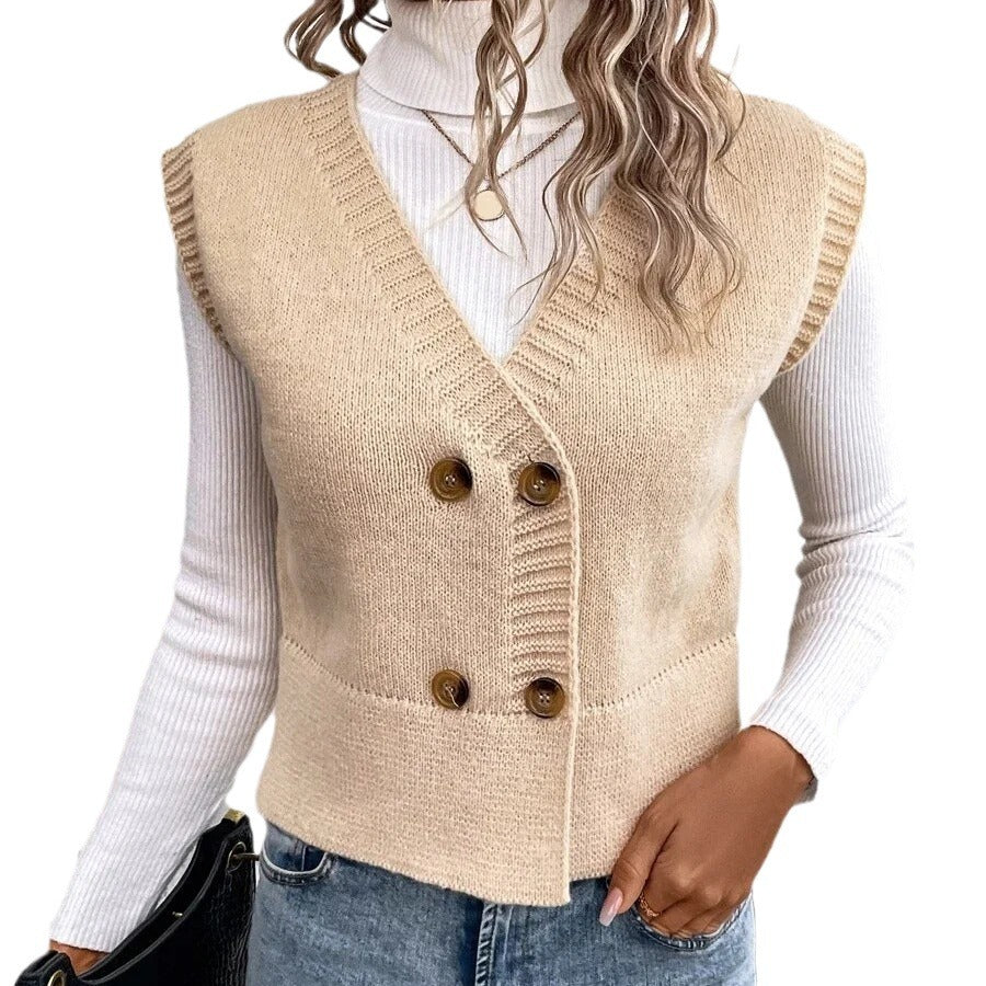 Damen Strickweste mit doppelter Knopfleiste R&B