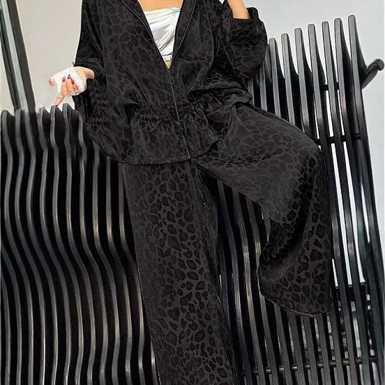 Damen lässiger Jumpsuit mit modischem Leopardenmuster und weitem Schnitt R&B