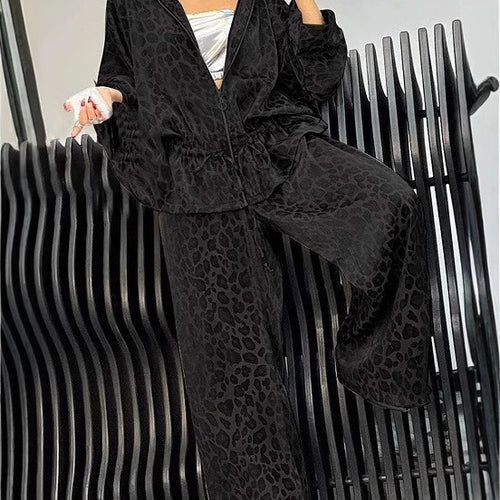 Damen lässiger Jumpsuit mit modischem Leopardenmuster und weitem Schnitt R&B