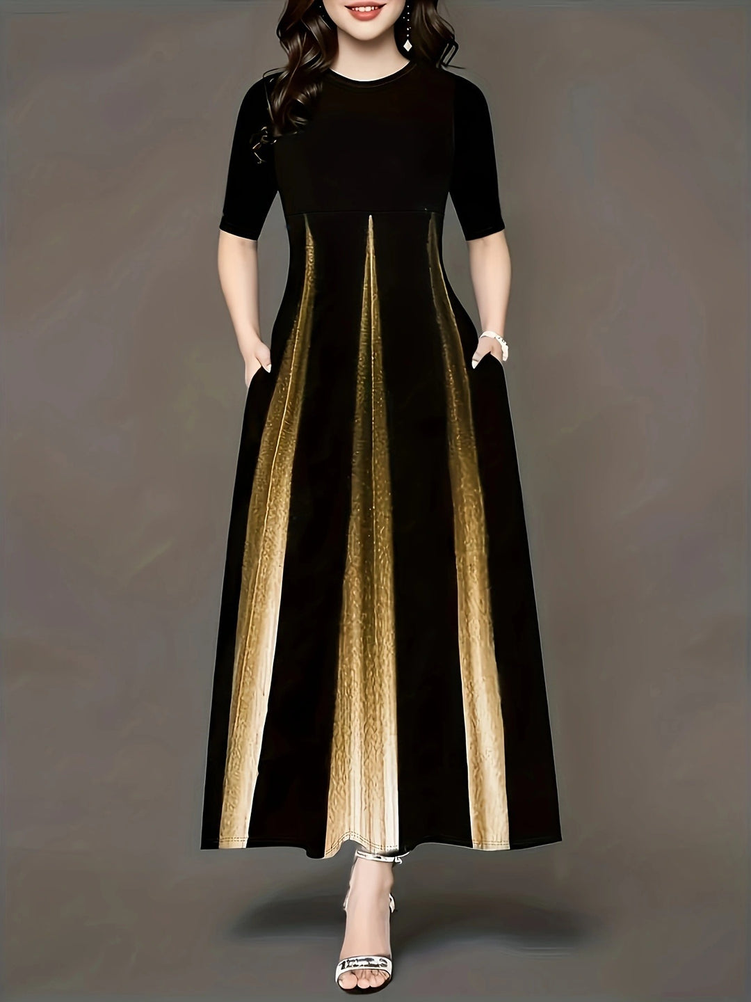 Damen Maxikleid mit eleganten Seitentaschen und luxuriösem Glanz R&B