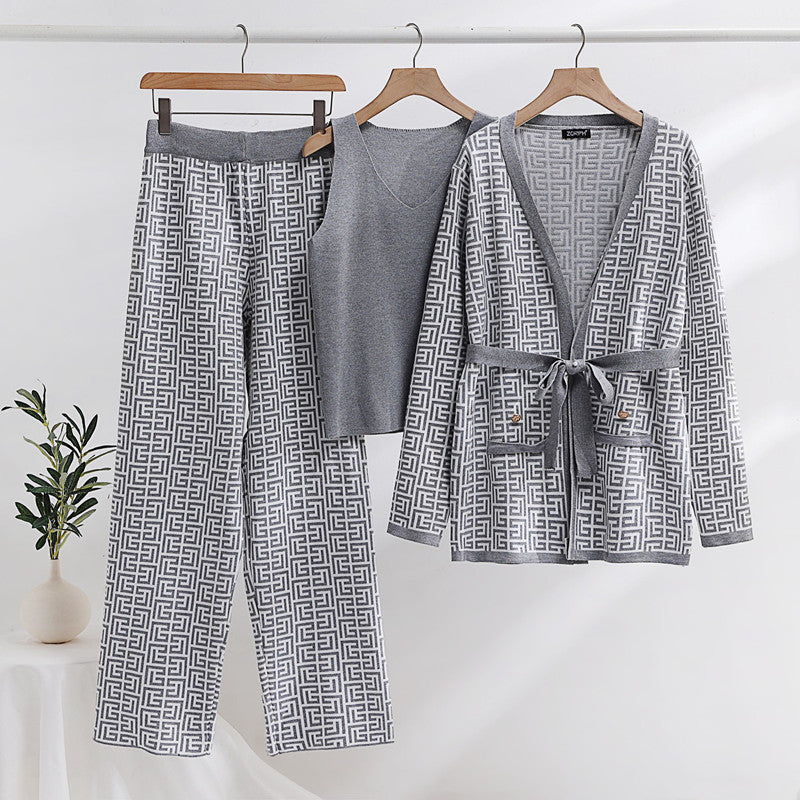 Damen modisches und luxuriöses Loungewear-Set mit elegantem Muster und praktischen Taschen R&B