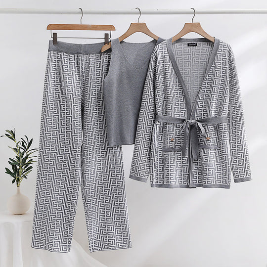 Damen modisches und luxuriöses Loungewear-Set mit elegantem Muster und praktischen Taschen R&B