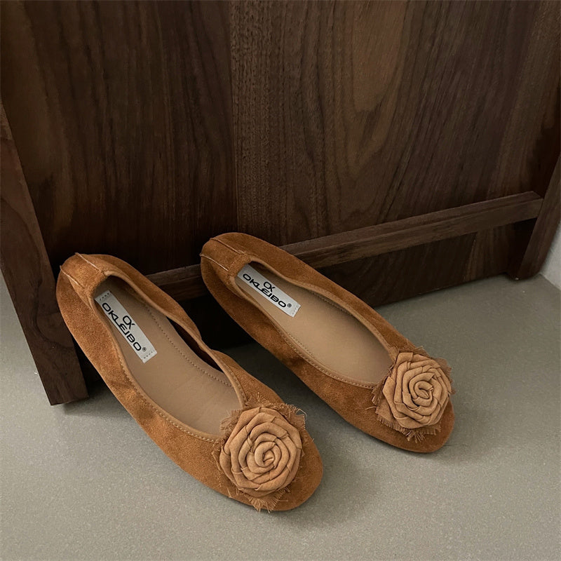 Damen Ballerinas mit zierlicher Blumenapplikation und weichem Veloursleder R&B