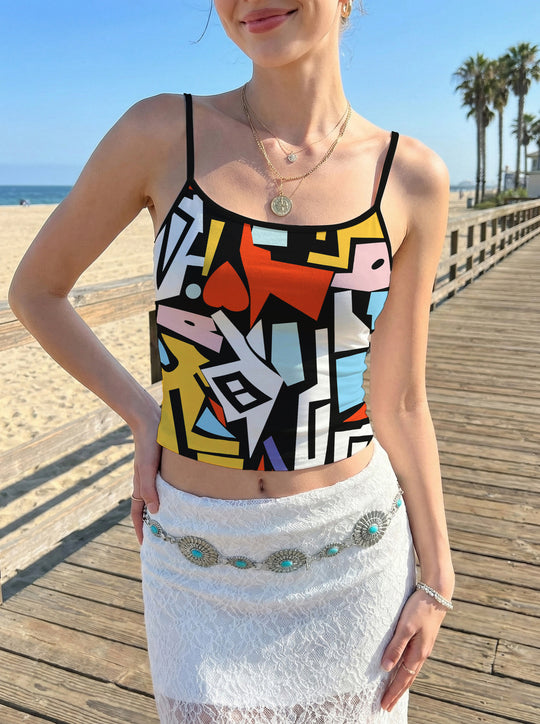 Damen Crop-Top mit floralem Motiv und verstellbaren Trägern R&B