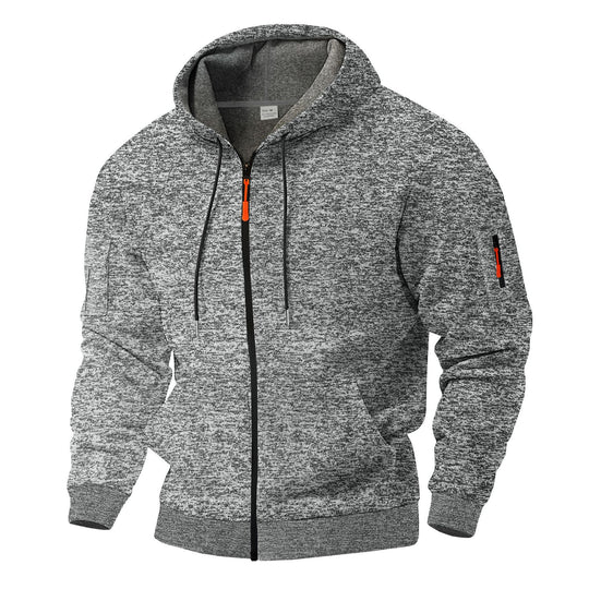 Herren sportlicher Kapuzenpullover mit atmungsaktiver Struktur und farblich abgesetzten Reißverschluss-Details R&B