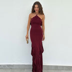 Damen Exklusives Maxikleid mit asymmetrischem Rüschenverlauf und elegantem Schnitt R&B